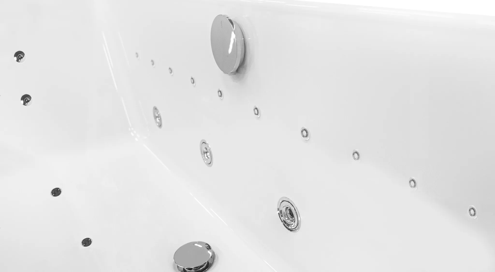 Basera PREMIUM Indoor Eck-Whirlpool Badewanne Guam Links 180 x 130 cm für 2 Personen mit 25 Massagedüsen, Heizung, Ozongenerator, Wasserfall, LED-Ambiente, Touchpanel, Bluetooth, Radio – Image 3