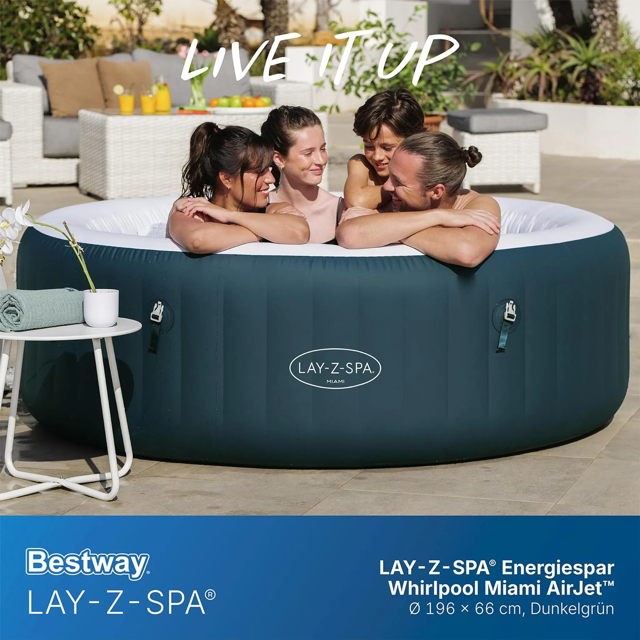 Bestway® LAY-Z-SPA® Energiespar-Whirlpool Miami AirJet™ für 6 Personen Ø 196 x 66 cm, Dunkelgrün – Image 5