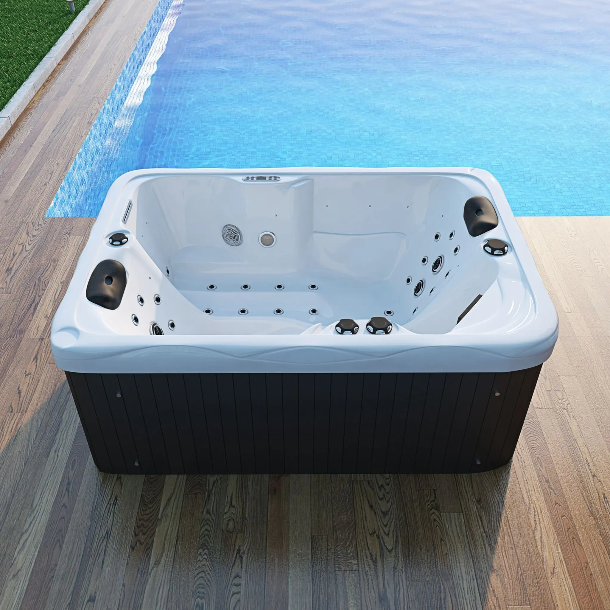 TroniTechnik® Outdoor Whirlpool LEVANZO inkl. Heizung, Hydromassage, Sanitäracryl und Farblicht, 190x135cm 450 Liter – Image 6