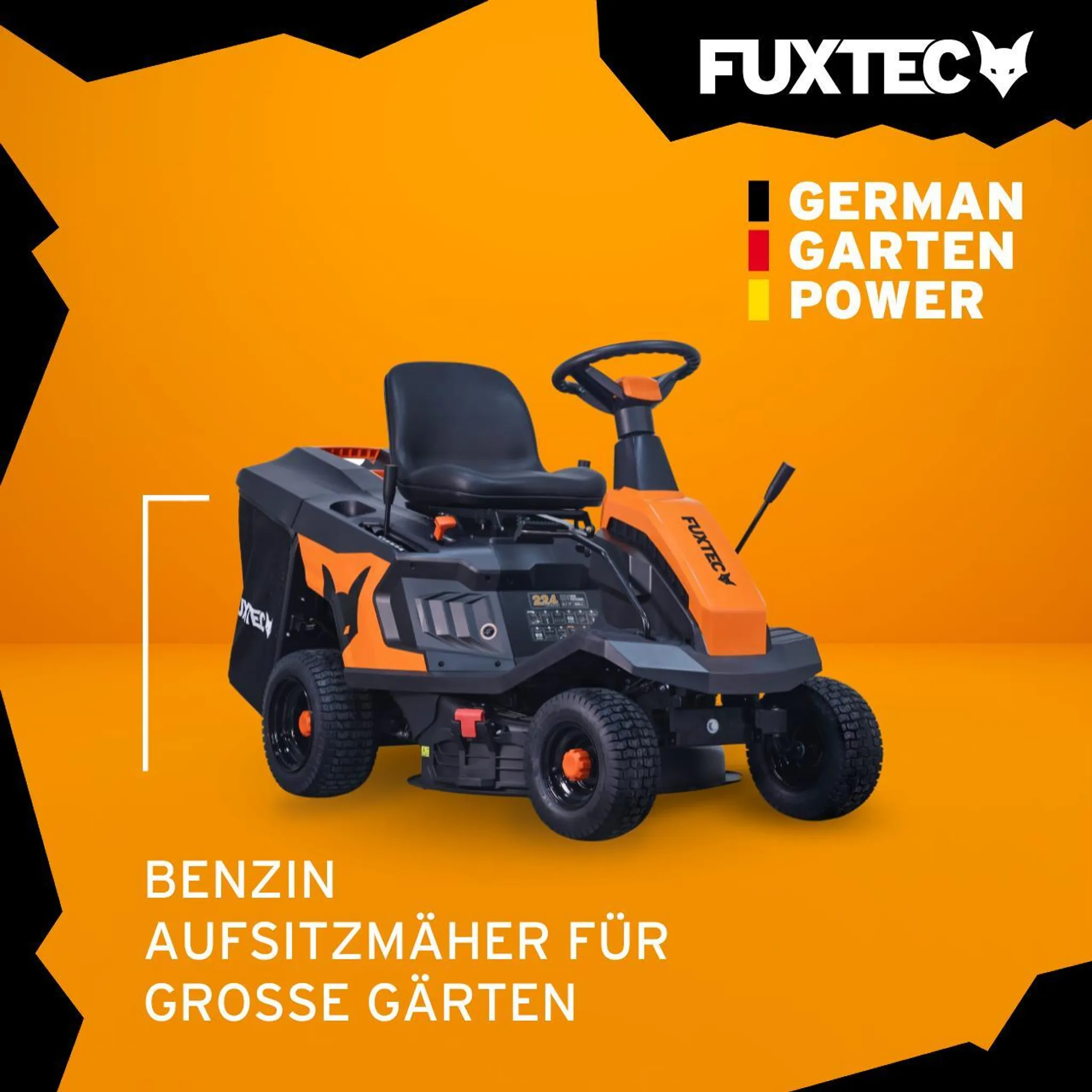 FUXTEC Aufsitzmäher FX-RMR66, Rasentraktor 6PS, Schnittbreite 66 cm, 150 L Fangsack, Schnitthöhe verstellbar, inkl. Trichter für Seitenauswurf – Image 2