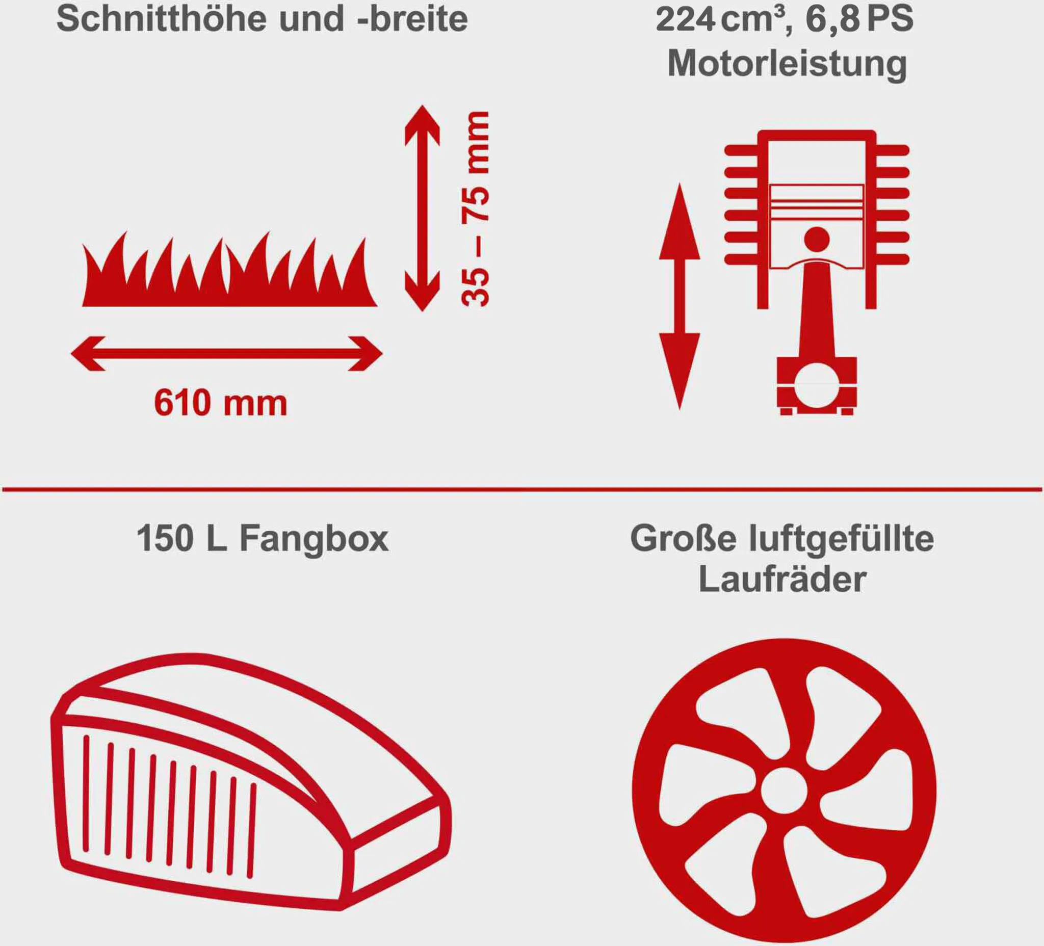 Scheppach Benzin Aufsitzmäher MR224-61 | 6,8PS | Schnittbreite 61cm | 5-Fach Höhenverstellung | E-Start | 150 L | 4X Vorwärts / 1xRückwärtsgang – Image 8
