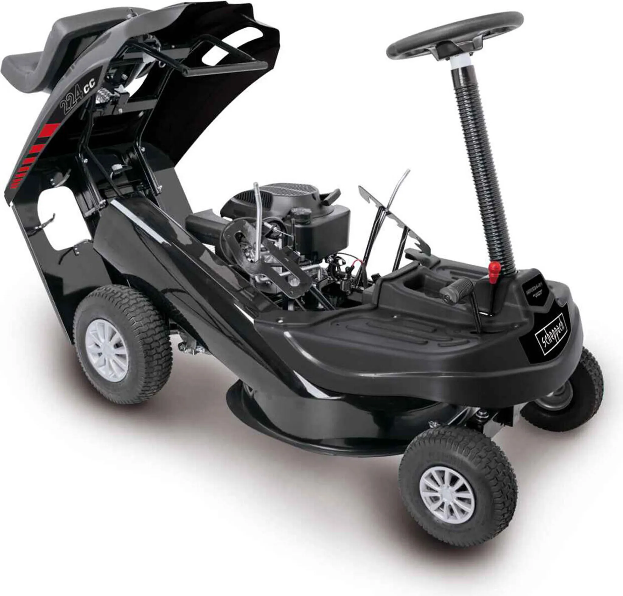 Scheppach Benzin Aufsitzmäher MR224-61 | 6,8PS | Schnittbreite 61cm | 5-Fach Höhenverstellung | E-Start | 150 L | 4X Vorwärts / 1xRückwärtsgang – Image 4