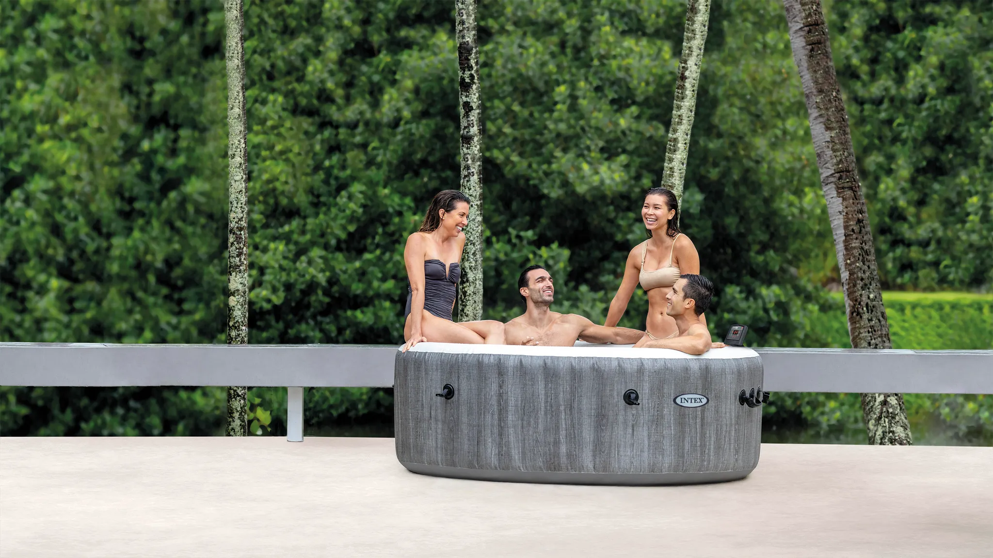 INTEX 28442 – Whirlpool – PureSPA Bubble Greywood Deluxe (rund, Ø216 außen/Ø165cm innen) x 71cm hoch – Image 2