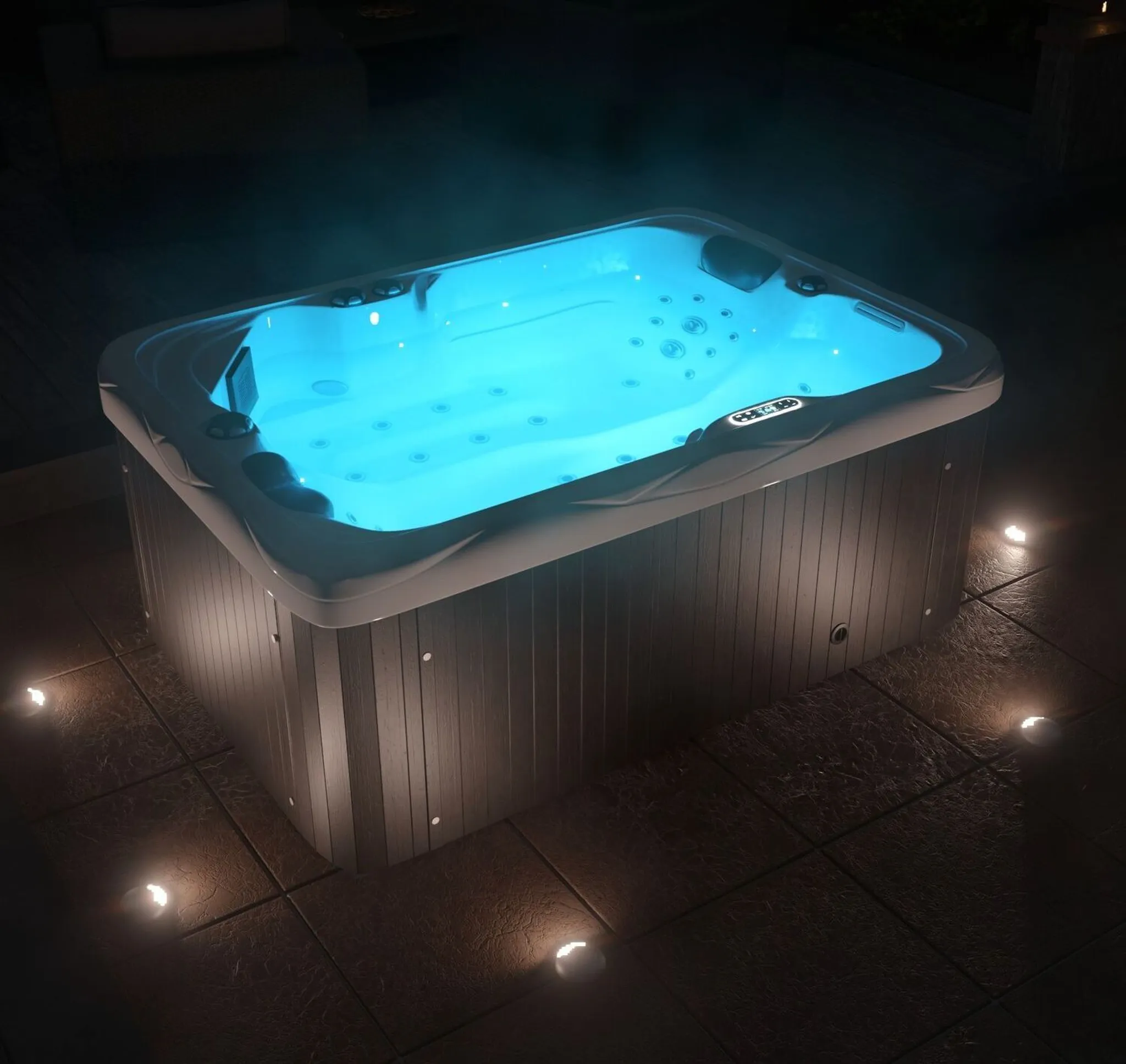 TroniTechnik® Outdoor Whirlpool LEVANZO inkl. Heizung, Hydromassage, Sanitäracryl und Farblicht, 190x135cm 450 Liter – Image 4